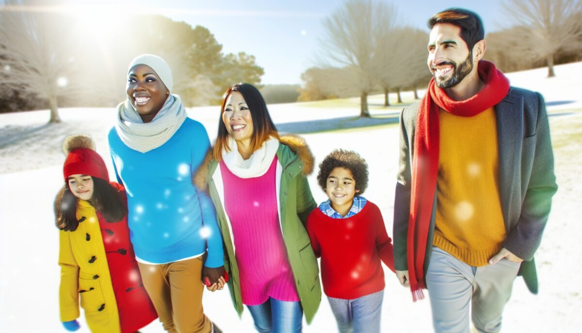 Family enjoying a winter walk outdoors as a holiday activity.